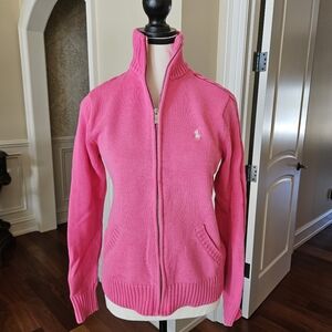 Ralph Lauren Sport 🌸 Pink Zip-Up Sweater Sz Large